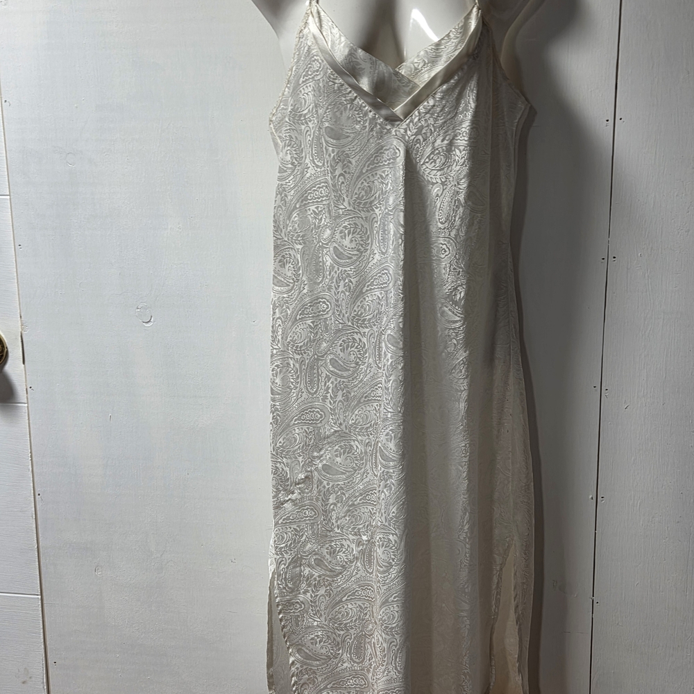 Cream Paisley Satin-Trim Slip Dress